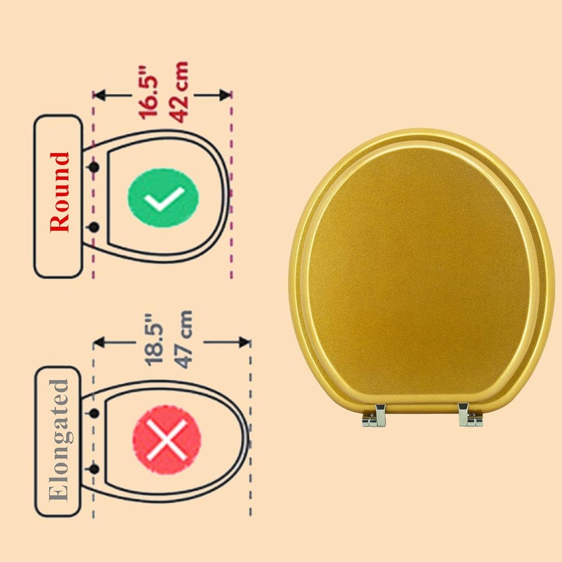 BLOFDE Round Toilet Seat Wood Toilet Seat Prevent Shifting with Zinc Alloy Hinges American Standard Size Toilet Seat Easy to Install also Easy to Clean(Round,Sparkling Classical Gold) - Image 3